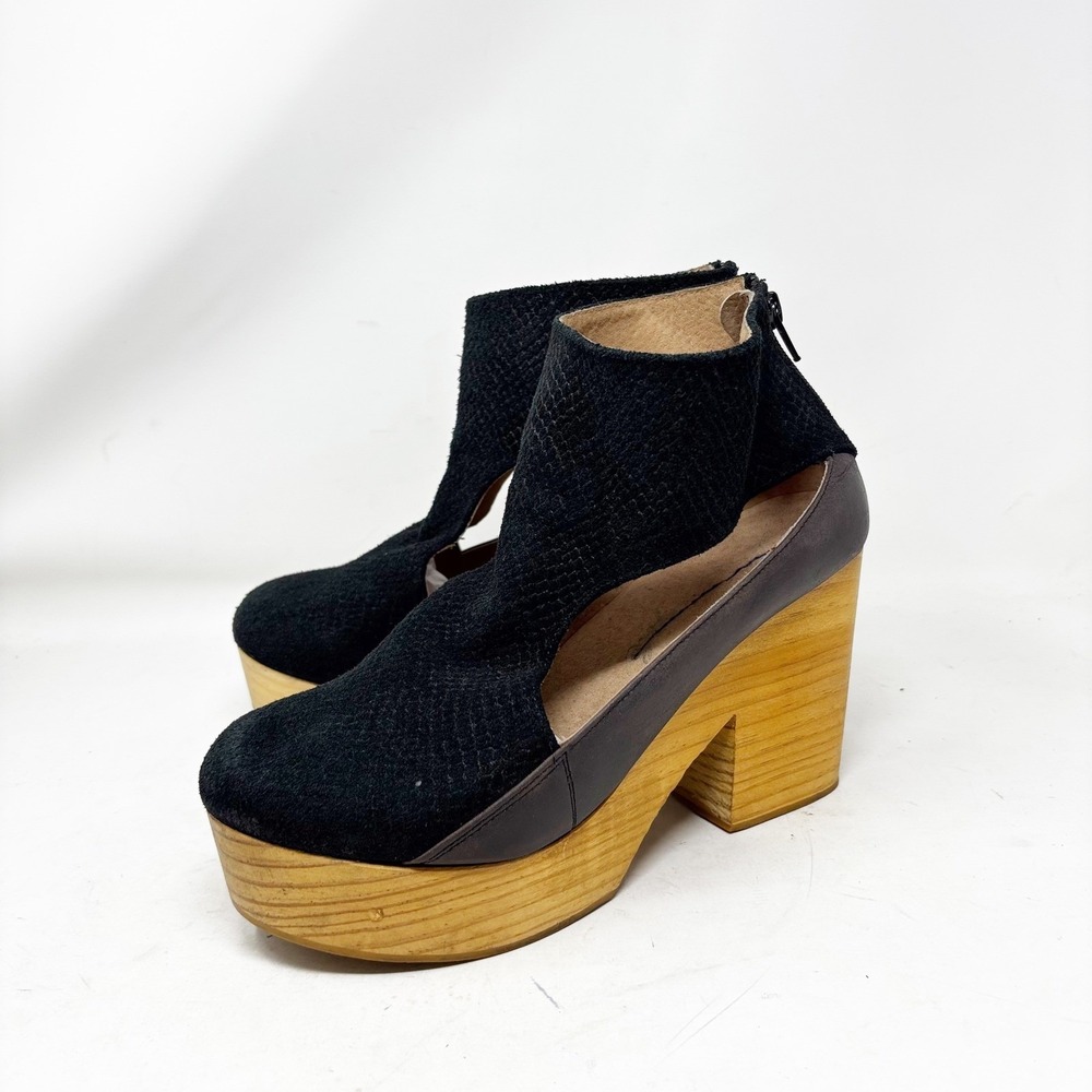 Free People Suede Leather Wood Platform Clog Block Heel Booties Size 40/9.5 - Picture 9 of 9